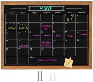 Calendar Chalkboard, 23.6" * 31.5", Magnetic Surface Rustic Brown Solid Pine Wood Frame Chalk Board for Planning/School Timetable/Memo, Hanging Board for Office, School and Home Calendar Chalkboard, 23.6" * 31.5", Magnetic Surface Rustic Brown Solid Pine Wood Frame Chalk Board for Planning/School Timetable/Memo, Hanging Board for Office, School and Home