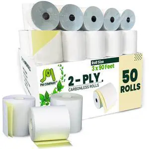 2 Ply POS/Cash Register Rolls, 3 Inches X 90 Feet, White/Canary, 50 per Carton (07706) 2 Ply POS/Cash Register Rolls, 3 Inches X 90 Feet, White/Canary, 50 per Carton (07706)
