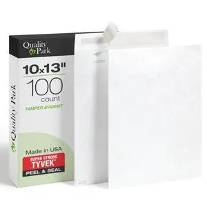 Tyvek Envelopes, 100 Pack, Large 10 x 13 Mailers, Easy-to-Open Tamper Evident Pull Strip, Rip, Puncture & Water Resistant Self Sealing Mailing Envelopes for Lightweight Shipping, White Tyvek Envelopes, 100 Pack, Large 10 x 13 Mailers, Easy-to-Open Tamper Evident Pull Strip, Rip, Puncture & Water Resistant Self Sealing Mailing Envelopes for Lightweight Shipping, White