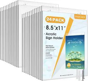 Acrylic Wall Mount Sign Holder, 8.5 x 11 Vertical, 24 Pack | Clear Acrylic Material, Easy Wall Installation with Included Screws and Pre-drilled Holes, Ideal for Offices and Stores Acrylic Wall Mount Sign Holder, 8.5 x 11 Vertical, 24 Pack | Clear Acrylic Material, Easy Wall Installation with Included Screws and Pre-drilled Holes, Ideal for Offices and Stores