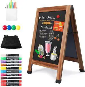 Solid Wood A-Frame Chalkboard - 30" x 20" Magnetic Sandwich Board Signs Outdoor Standing Chalk Board Easel Sidewalk Pizarra for Menu, Business, Wedding - Rustic Brown Solid Wood A-Frame Chalkboard - 30" x 20" Magnetic Sandwich Board Signs Outdoor Standing Chalk Board Easel Sidewalk Pizarra for Menu, Business, Wedding - Rustic Brown