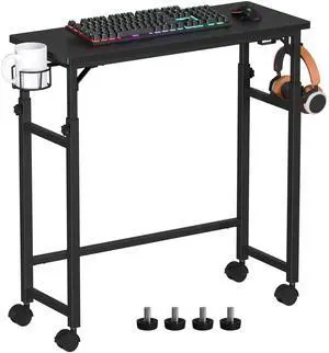 Mobile Keyboard Tray with Wire Cup Holder & 2 Storage Hooks, Height Adjustable 27.5"44.4", Rolling Standing Desk Keyboard Platform with Lockable Casters for Home Office, Black Mobile Keyboard Tray with Wire Cup Holder & 2 Storage Hooks, Height Adjustable 27.5"44.4", Rolling Standing Desk Keyboard Platform with Lockable Casters for Home Office, Black
