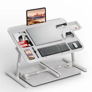Adjustable Lap Desk, Large Smooth Easy-Clean Wood Grain Desktop, Foldable Laptop Bed Tray Table with Storage Drawer, Portable Laptop Stand Fits 17" Laptop for Bed Couch Floor (Grey) Adjustable Lap Desk, Large Smooth Easy-Clean Wood Grain Desktop, Foldable Laptop Bed Tray Table with Storage Drawer, Portable Laptop Stand Fits 17" Laptop for Bed Couch Floor (Grey)