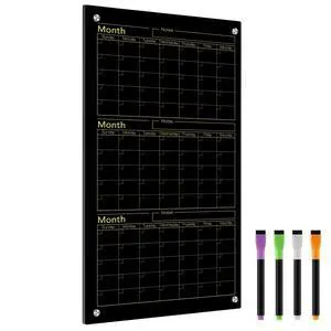 Black Glass Whiteboard Calendar 36" X 18" 3 Month Dry Erase White Board Planner Glass Large Wall Mounted Calendar with Marker Tray for Wall Home Office Black Glass Whiteboard Calendar 36" X 18" 3 Month Dry Erase White Board Planner Glass Large Wall Mounted Calendar with Marker Tray for Wall Home Office