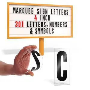 Marquee Letters, Sign Letters, Marquee Sign, Markee, Plastic, Acrylic, Changeable, for Outdoor Board, Letterboard, Church, Restaurant, 4 Inch Character on 5 Panel, 301 PC with Numbers Marquee Letters, Sign Letters, Marquee Sign, Markee, Plastic, Acrylic, Changeable, for Outdoor Board, Letterboard, Church, Restaurant, 4 Inch Character on 5 Panel, 301 PC with Numbers