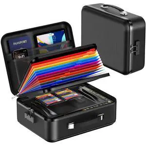 Fireproof Document Box with Lock, Waterproof Hard Shell File Organizer with Accordion Folder, Portable Fireproof File Safe Box for Home Office Storage of Documents, Laptop, Cash & Passports Fireproof Document Box with Lock, Waterproof Hard Shell File Organizer with Accordion Folder, Portable Fireproof File Safe Box for Home Office Storage of Documents, Laptop, Cash & Passports