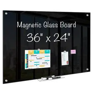 Magnetic Glass Dry Erase White Board, 36" x 24" Black Glass Board for Wall Mounted, Includes 6 Magnets with Marker Tray, 3 Markers and 1 Eraser for Classroom Home, Office Supplies Magnetic Glass Dry Erase White Board, 36" x 24" Black Glass Board for Wall Mounted, Includes 6 Magnets with Marker Tray, 3 Markers and 1 Eraser for Classroom Home, Office Supplies