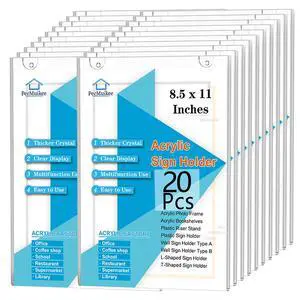 Acrylic Sign Holder 8.5x11 Vertical, Wall Mount Acrylic Sign Holder and Plastic Paper Display Ad Frame bonus with 3M Tape and Mounting Screws for Restaurants, Office, Market, Library, Store, 20 Pcs Acrylic Sign Holder 8.5x11 Vertical, Wall Mount Acrylic Sign Holder and Plastic Paper Display Ad Frame bonus with 3M Tape and Mounting Screws for Restaurants, Office, Market, Library, Store, 20 Pcs