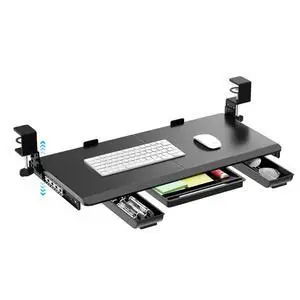 27" x 12" Height Adjustable Keyboard Tray Under Desk with Drawer | Sturdy C-Clamp Mount, Slide Out Ergonomic Keyboard Trays for Home and Office, Black 27" x 12" Height Adjustable Keyboard Tray Under Desk with Drawer | Sturdy C-Clamp Mount, Slide Out Ergonomic Keyboard Trays for Home and Office, Black