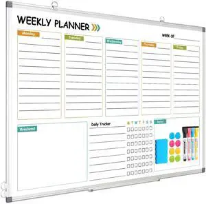 Weekly Planner Dry Erase Whiteboard for Wall, 36" x 24" Calendar | Double-Sided Magnetic, Aluminum Frame, Hang Wall Mount, Week Planning White Board with To Do List, Notes, Daily Tracker Weekly Planner Dry Erase Whiteboard for Wall, 36" x 24" Calendar | Double-Sided Magnetic, Aluminum Frame, Hang Wall Mount, Week Planning White Board with To Do List, Notes, Daily Tracker