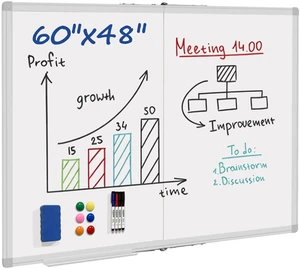 Dry Erase White Board 60 X 48 Inch, Wall-Mounted Silver Aluminum Frame Marker Presentation Board, 5' X 4' Foldable Portable Whiteboard with Pen Tray for School, Classroom, Office & Home Dry Erase White Board 60 X 48 Inch, Wall-Mounted Silver Aluminum Frame Marker Presentation Board, 5' X 4' Foldable Portable Whiteboard with Pen Tray for School, Classroom, Office & Home