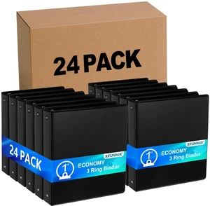 1'' Economy 3-Ring Binders, 1-inch Round Rings, Holds 200 Sheets US Letter Size, ClearVue Presentation View, Non-Stick, Black (24) 1'' Economy 3-Ring Binders, 1-inch Round Rings, Holds 200 Sheets US Letter Size, ClearVue Presentation View, Non-Stick, Black (24)