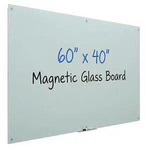 Frameless Glass Dry Erase Board, 60" x 40" Magnetic Whiteboard | Wall Mounting Premium Tempered Glass, Steel-Backed Magnetic Support with Tray, Eraser & Magnets for Office, School, Home Frameless Glass Dry Erase Board, 60" x 40" Magnetic Whiteboard | Wall Mounting Premium Tempered Glass, Steel-Backed Magnetic Support with Tray, Eraser & Magnets for Office, School, Home