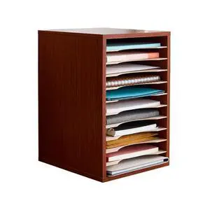 Vertical Literature Organizer, 11 Compartments, Office and Classroom Mailbox with Adjustable Shelves, Wood Paper and Mail Sorter, Cherry Vertical Literature Organizer, 11 Compartments, Office and Classroom Mailbox with Adjustable Shelves, Wood Paper and Mail Sorter, Cherry