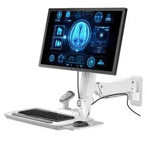 MED02 Medical Wall Mount Workstation with Folding Keyboard Tray | Large Sliding Mouse Pad | Height Adjustment Space Save Folding Design for 17"-35" Screen | Scanner Holder MED02 Medical Wall Mount Workstation with Folding Keyboard Tray | Large Sliding Mouse Pad | Height Adjustment Space Save Folding Design for 17"-35" Screen | Scanner Holder