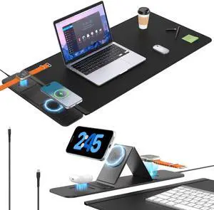 25W Wireless Fast Charging Mouse Pad with Foldable Phone Holder, 2nd Gen 3-in-1 Wireless Charging Desk Mat 35.4" x 15.7" Large Waterproof Desk Pad for Office, Gaming & Home 25W Wireless Fast Charging Mouse Pad with Foldable Phone Holder, 2nd Gen 3-in-1 Wireless Charging Desk Mat 35.4" x 15.7" Large Waterproof Desk Pad for Office, Gaming & Home