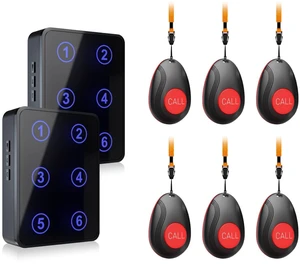Wireless Call Button Caregiver Pager Nurse Call System for Elderly/Patients at Home/Hospital with Voice Announcements and LED Number Display (6 Waterproof Call Button & 2 Receiver) Wireless Call Button Caregiver Pager Nurse Call System for Elderly/Patients at Home/Hospital with Voice Announcements and LED Number Display (6 Waterproof Call Button & 2 Receiver)