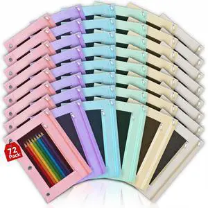72 Pcs Pencil Pouch for 3 Ring Binder, 2 Pocket Zipper Binder Pouch Bulk, Pastel Binders Pencil Case, School Supplies for Boy Girl Student, Reinforced Grommets, Clear Window, Micro Mesh 72 Pcs Pencil Pouch for 3 Ring Binder, 2 Pocket Zipper Binder Pouch Bulk, Pastel Binders Pencil Case, School Supplies for Boy Girl Student, Reinforced Grommets, Clear Window, Micro Mesh