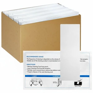 60 Pcs 2.5" x 7.5" Presaturated Bill Acceptor Cleaning Card Validator Card Cleaning Kit with All Bill Validators, Readers and Money Counters 60 Pcs 2.5" x 7.5" Presaturated Bill Acceptor Cleaning Card Validator Card Cleaning Kit with All Bill Validators, Readers and Money Counters