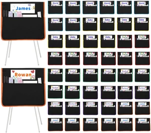 48 PCS Chair Pockets for Classroom, 15.6x16.8 Inch Seat Pockets for Classroom Chairs, Black Seat Sacks for Classroom Chairs with Name Tag, Back of Chair Organizer for Kids in Classroom 48 PCS Chair Pockets for Classroom, 15.6x16.8 Inch Seat Pockets for Classroom Chairs, Black Seat Sacks for Classroom Chairs with Name Tag, Back of Chair Organizer for Kids in Classroom
