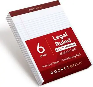 8.5 x 11 Legal Pads, Premium Docket Gold Brand, Wide Ruled, Thick White Paper, Sturdy Back, 50 Sheets, Made in USA (99709), (Pack of 36) 8.5 x 11 Legal Pads, Premium Docket Gold Brand, Wide Ruled, Thick White Paper, Sturdy Back, 50 Sheets, Made in USA (99709), (Pack of 36)