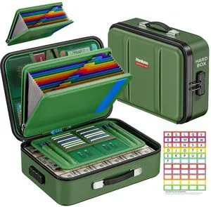 Fireproof Document Box with Lock, Hard Case Safe Box Water Resistant Document Organizer for Important Documents, Passports, Certificates & Cash, Portable File Storage for Home Office, Green Fireproof Document Box with Lock, Hard Case Safe Box Water Resistant Document Organizer for Important Documents, Passports, Certificates & Cash, Portable File Storage for Home Office, Green