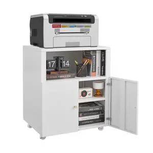 Large Metal Printer Stand Cabinet with Storage and Wheels, White | Rolling Mobile 3D Laser Printer Copier Photocopier Table Cart with Doors, Adjustable Shelf, Golden Handles for Home Office Large Metal Printer Stand Cabinet with Storage and Wheels, White | Rolling Mobile 3D Laser Printer Copier Photocopier Table Cart with Doors, Adjustable Shelf, Golden Handles for Home Office