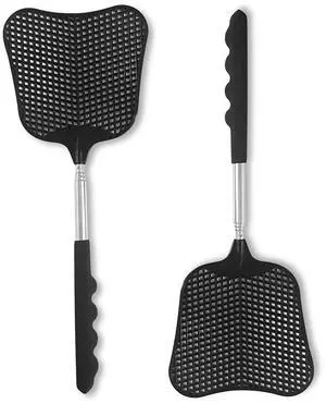 Fly Swatters 2 Pack, Durable Telescopic Stainless Steel Handle, Heavy Duty Black Bug Zapper Racket, Upgraded Plastic Fly Swatter Set for Indoor Outdoor Home Hiking Camping Garden Fly Swatters 2 Pack, Durable Telescopic Stainless Steel Handle, Heavy Duty Black Bug Zapper Racket, Upgraded Plastic Fly Swatter Set for Indoor Outdoor Home Hiking Camping Garden