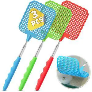 3 Pack Telescoping Fly Swatter with Extendable 28.6 Inch Stainless Steel Handle - Manual Fly Swatter for Indoor and Outdoor Use - Heavy Duty Flyswatters for Kitchen Bedroom Patio Garage Camping and RV 3 Pack Telescoping Fly Swatter with Extendable 28.6 Inch Stainless Steel Handle - Manual Fly Swatter for Indoor and Outdoor Use - Heavy Duty Flyswatters for Kitchen Bedroom Patio Garage Camping and RV