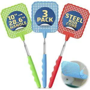 3 Pack Telescoping Fly Swatter with Extendable 28.6" Stainless Steel Handle - Manual Bug Swatter for Indoor and Outdoor Use - Heavy Duty Flyswatters for Kitchen Bedroom Patio Office Garage Camping RV 3 Pack Telescoping Fly Swatter with Extendable 28.6" Stainless Steel Handle - Manual Bug Swatter for Indoor and Outdoor Use - Heavy Duty Flyswatters for Kitchen Bedroom Patio Office Garage Camping RV