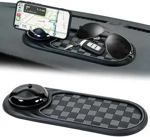 Universal Anti-Slip Car Dashboard Mat with 360° Rotating Phone Holder Multi-Functional Organizer Pad for Phones, Sunglasses, Keys, and Daily Essentials (Gray Black) Universal Anti-Slip Car Dashboard Mat with 360° Rotating Phone Holder Multi-Functional Organizer Pad for Phones, Sunglasses, Keys, and Daily Essentials (Gray Black)