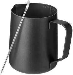 Milk Frothing Pitcher,Milk Steaming Frother Cup,Barista Cappuccino Latte Art Milk Jug with Decorating Pen,Stainless Steel Espresso Coffee Bar Accessories Tools (Black, 12oz) Milk Frothing Pitcher,Milk Steaming Frother Cup,Barista Cappuccino Latte Art Milk Jug with Decorating Pen,Stainless Steel Espresso Coffee Bar Accessories Tools (Black, 12oz)