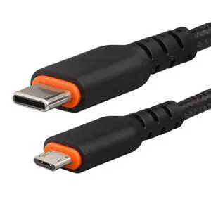 USB-C to USB-Micro 2M (6.6 ft) Black Nylon Braided Cable, 100K Bend Rated - 12W Charge and 480Mbps Data Transfer USB-C to USB-Micro 2M (6.6 ft) Black Nylon Braided Cable, 100K Bend Rated - 12W Charge and 480Mbps Data Transfer