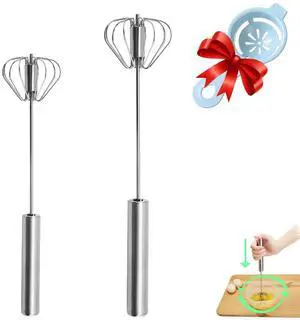 Semi-automatic Whisk, Stainless Steel Egg Beater, Hand Push Rotary Whisks Mixer Stirrer for Making Cream, Whisking, Beating and Stirring (10+12Inch) Semi-automatic Whisk, Stainless Steel Egg Beater, Hand Push Rotary Whisks Mixer Stirrer for Making Cream, Whisking, Beating and Stirring (10+12Inch)