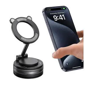 Vacuum Magnetic Suction Car Phone Holder, 360° Adjustable Foldable Strong Grip Cellphone Mount for Smooth Surface, Hands-Free Mobile Phone Stand, Universal for Most Smartphones (Black) Vacuum Magnetic Suction Car Phone Holder, 360° Adjustable Foldable Strong Grip Cellphone Mount for Smooth Surface, Hands-Free Mobile Phone Stand, Universal for Most Smartphones (Black)