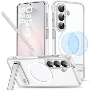 Samsung Galaxy S26 Case, Magnetic S26 Case with Stand for MagSafe, Clear Samsung Galaxy S26 Case, Magnetic S26 Case with Stand for MagSafe, Clear