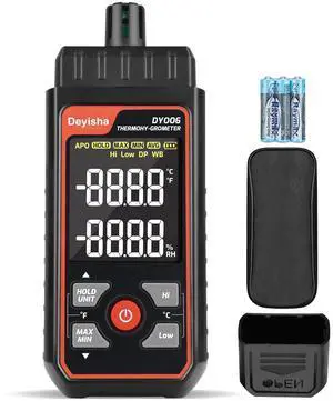 Industry Temperature Humidity Meter High Precision and High Rate Digital Hygrometer with Ambient, Relative Humidity, Dew Point, Wet Bulb Thermometer, Min/Max Hold ±1.5°C/±3°F and ±5% RH Industry Temperature Humidity Meter High Precision and High Rate Digital Hygrometer with Ambient, Relative Humidity, Dew Point, Wet Bulb Thermometer, Min/Max Hold ±1.5°C/±3°F and ±5% RH