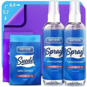 Lens Cleaner Spray Kit - (2x2oz) Glasses Cleaner Bottle + (4X) Microfiber Cloth 6.9"×5.7", Alcohol Free Eyeglasses, Screen, and Camera Cleaning Kit (Sky Blue+Amethyst, 6 Piece Set) Lens Cleaner Spray Kit - (2x2oz) Glasses Cleaner Bottle + (4X) Microfiber Cloth 6.9"×5.7", Alcohol Free Eyeglasses, Screen, and Camera Cleaning Kit (Sky Blue+Amethyst, 6 Piece Set)