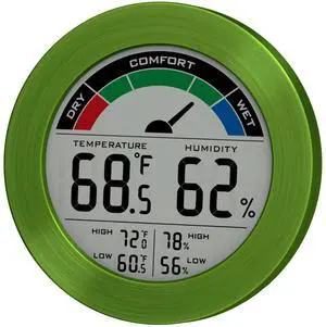 Digital Hygrometer Indoor Thermometer Humidity Meter Room Temperature Humidity Monitor, Metal Frame with Brushed Stainless Finish, DM9442 (Green Stainless) Digital Hygrometer Indoor Thermometer Humidity Meter Room Temperature Humidity Monitor, Metal Frame with Brushed Stainless Finish, DM9442 (Green Stainless)