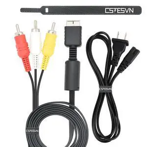 Power Cord and AV Cable for PS1 PS2 PS3, AC Power Cord and AV Cable Compatible with PlayStation 1 2 3, 2 Prong Charger Adapter & Audio Video RCA Replacement Set Power Cord and AV Cable for PS1 PS2 PS3, AC Power Cord and AV Cable Compatible with PlayStation 1 2 3, 2 Prong Charger Adapter & Audio Video RCA Replacement Set