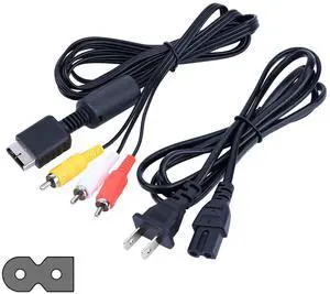 Power Cord and AV Cable for PS2 PS1, 2 Prong AC Power Cord and Audio Video Cable Compatible with PlayStation 1 2 Fat Console Replacement Set Power Cord and AV Cable for PS2 PS1, 2 Prong AC Power Cord and Audio Video Cable Compatible with PlayStation 1 2 Fat Console Replacement Set
