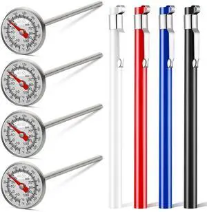 4 Pieces Stainless Steel Kitchen Pocket Thermometer Immediate Read 1 Inch Dial Food Thermometer with 4 Pcs Sleeves for Milk Frothing Oven Meat Cooking Probe Water Grill Coffee BBQ 4 Pieces Stainless Steel Kitchen Pocket Thermometer Immediate Read 1 Inch Dial Food Thermometer with 4 Pcs Sleeves for Milk Frothing Oven Meat Cooking Probe Water Grill Coffee BBQ