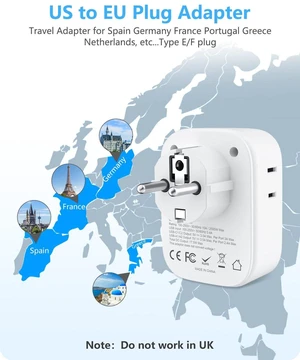 3 Pack Germany France Travel Power Adapter, Schuko Type E/F Plug Adapter with 4 USB Ports (2 Type C), 4 Outlet Converter, US to EU Spain French German Greece Norway Iceland South Korea 3 Pack Germany France Travel Power Adapter, Schuko Type E/F Plug Adapter with 4 USB Ports (2 Type C), 4 Outlet Converter, US to EU Spain French German Greece Norway Iceland South Korea