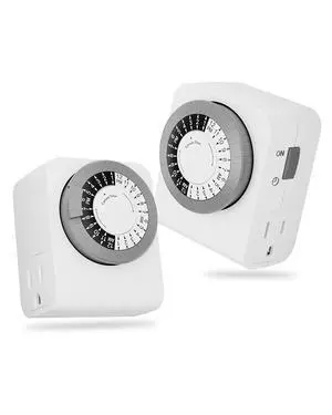 Timer Outlet with 2 Grounded Outlets, Mechanical Light Timers for Electrical Outlets Indoor, 24-Hour 3-Prong Timer Outlet for Lamp, Indoor Lighting and Christmas Lights, 15A/1875W, 2 Pack Timer Outlet with 2 Grounded Outlets, Mechanical Light Timers for Electrical Outlets Indoor, 24-Hour 3-Prong Timer Outlet for Lamp, Indoor Lighting and Christmas Lights, 15A/1875W, 2 Pack