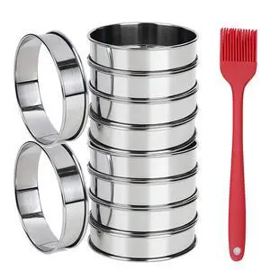 10Pcs Cookie Rings for Baking Cooking English Muffin Crumpet Rings Stainless Steel Round Cookie Double Rolled Tart Molds for Kitchen Baking, 4+3.35 Inch 10Pcs Cookie Rings for Baking Cooking English Muffin Crumpet Rings Stainless Steel Round Cookie Double Rolled Tart Molds for Kitchen Baking, 4+3.35 Inch