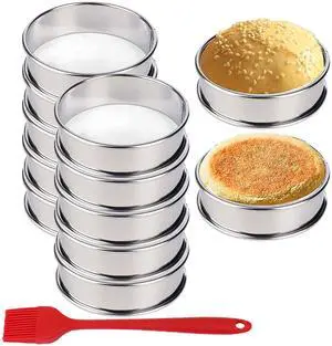 English Muffin Rings, Stainless Steel Crumpet Rings, 6 Pcs Nonstick Metal Round Ring Molds with Silicone Oil Brush (4 inch 12 pcs) English Muffin Rings, Stainless Steel Crumpet Rings, 6 Pcs Nonstick Metal Round Ring Molds with Silicone Oil Brush (4 inch 12 pcs)