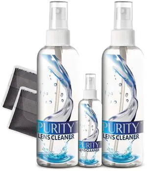 Kit - 2 x 8oz and 1 x 2oz Lens Cleaner Spray Bottle + 2 Microfiber Cleaning Cloths - Safe for All Lenses (AR Coated Included), Eyeglasses and Screens - Clear Kit - 2 x 8oz and 1 x 2oz Lens Cleaner Spray Bottle + 2 Microfiber Cleaning Cloths - Safe for All Lenses (AR Coated Included), Eyeglasses and Screens - Clear