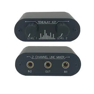 2 Way Audio mixer 3.5mm Un-powered mixer, 2 to 1 Stereo aux 3.5mm line levels control Box mini passive mixer X21 2 Way Audio mixer 3.5mm Un-powered mixer, 2 to 1 Stereo aux 3.5mm line levels control Box mini passive mixer X21
