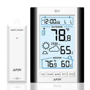 Indoor Outdoor Thermometer Hygrometer Wireless Weather Station - Inside Outside Thermometers Hygrometer Monitor with 330ft Remote Sensor, Battery Powered, Backlight Display (Black) Indoor Outdoor Thermometer Hygrometer Wireless Weather Station - Inside Outside Thermometers Hygrometer Monitor with 330ft Remote Sensor, Battery Powered, Backlight Display (Black)