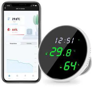 WiFi Room Thermometer Indoor Hygrometer: Smart Temperature Humidity Monitor with LED Backlit Display, Free Data Storage Export, Digital Temperature Humidity Sensor Compatible with Alexa WiFi Room Thermometer Indoor Hygrometer: Smart Temperature Humidity Monitor with LED Backlit Display, Free Data Storage Export, Digital Temperature Humidity Sensor Compatible with Alexa